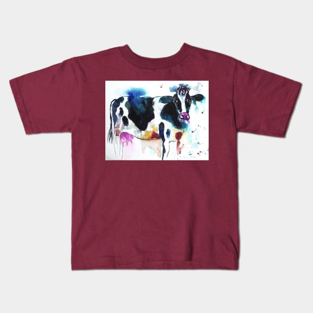 Beautiful Black and White Cow Kids T-Shirt by Casimirasquirkyart